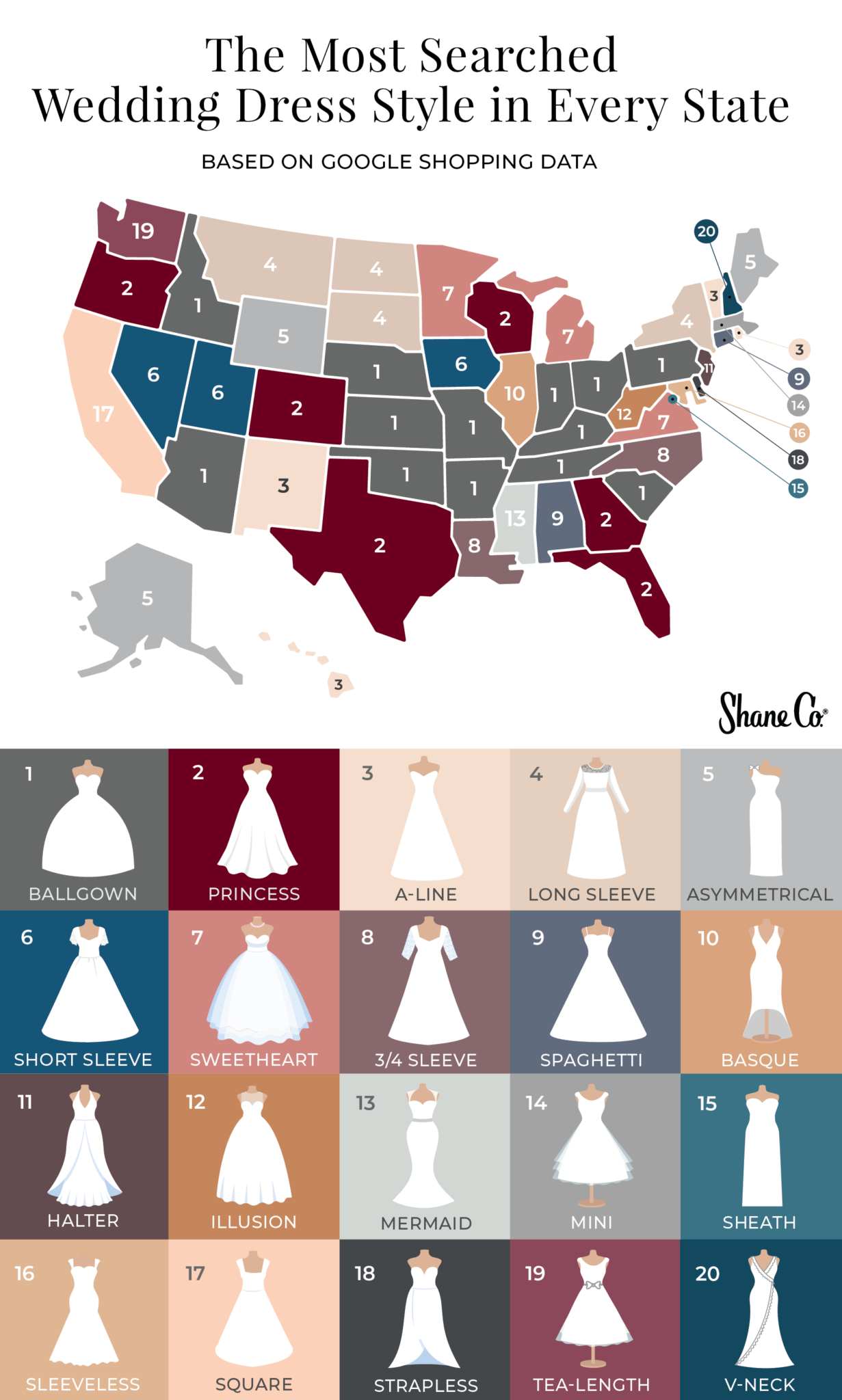 popular wedding gowns by state